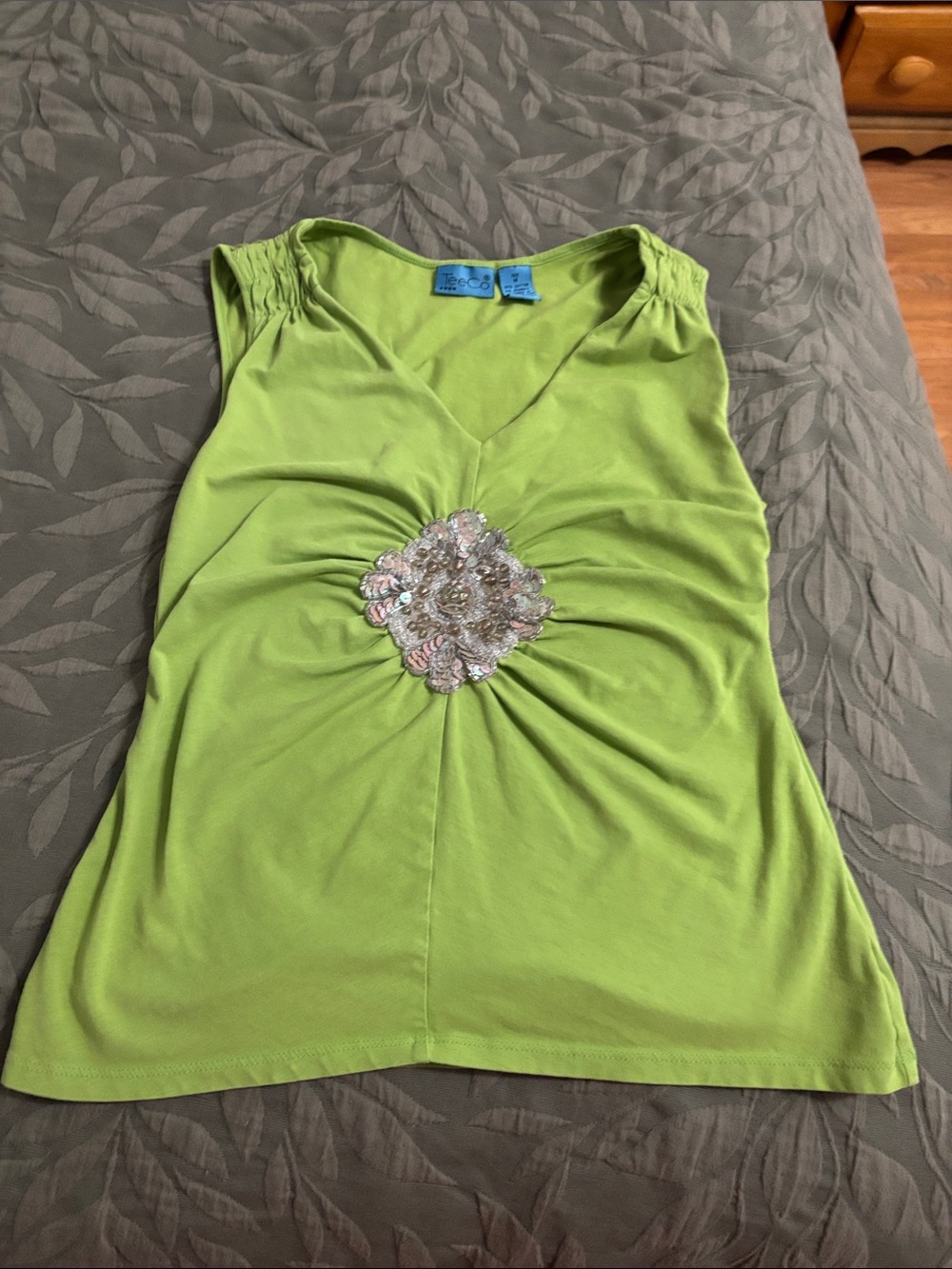 Embellished Lime Green V-Neck Tank Top